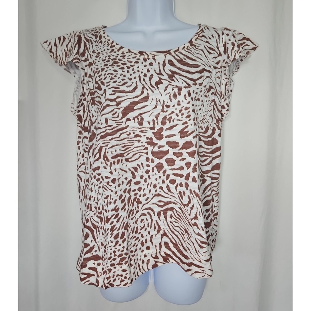 Jane + Delancey Womens Brown Zebra Leopard Print Cotton Top Size Medium NWT